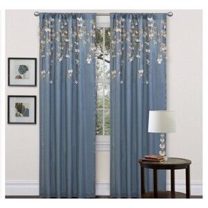 Lush decor blue and beige cascading petals flower drop one window panel 42x84